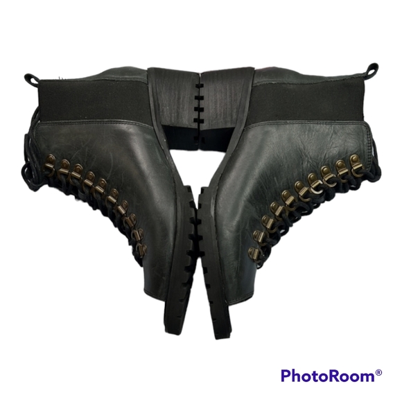 VON Dutch Shotgun Leather Heeled Boots Lace-Up Open-Toe Bootie Black 7M - Picture 9 of 15